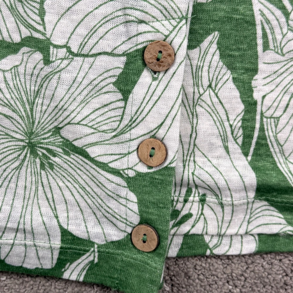 Tahari Linen Top Womens Small Green Floral Cap Sleeve Button Side Casual Summer - Picture 6 of 7